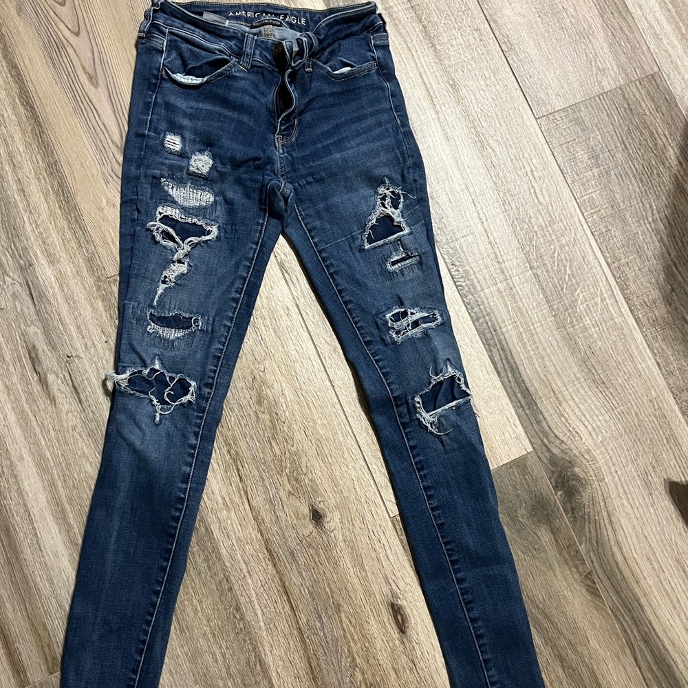 American Eagle Outfitters Dark Blue Distressed Skinny Jeans